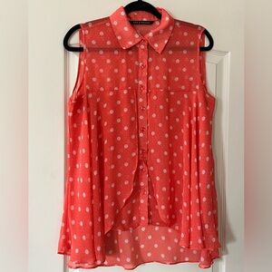 Zac & Rachel Light Coral Sheer Polka Dot Sleeveless Blouse Women’s Size Medium